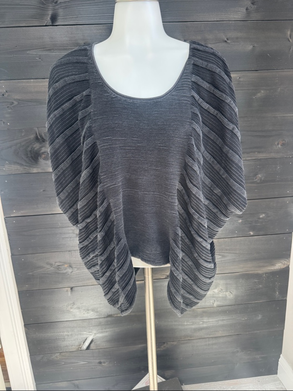 Eileen Fisher Silk Blend Pullover Poncho Batwing Ribbed Sweater Black Top Shirt
